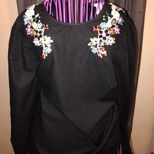 Jeweled black long sleeve blouse